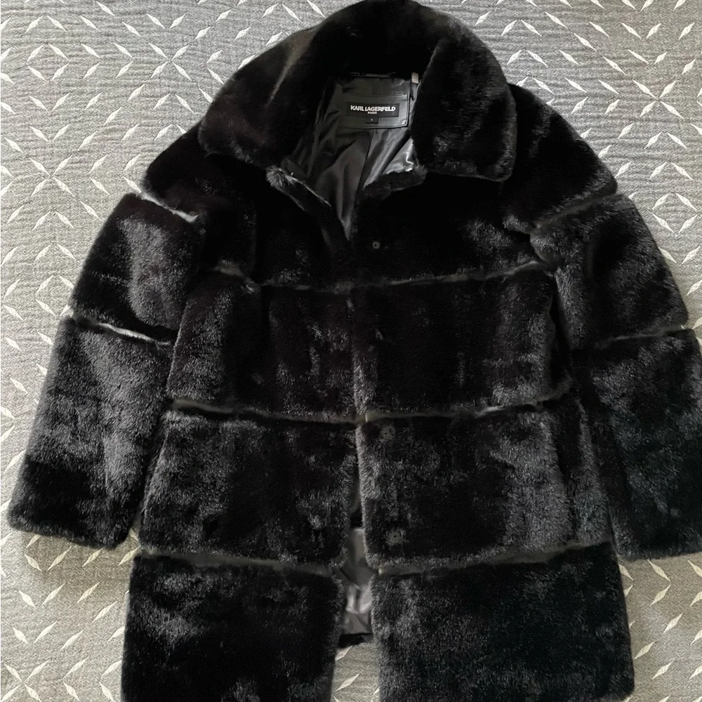 Karl Lagerfeld Black Faux Fur Coat - Picture 1 of 3